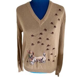 Vintage 1960's Cyn Les Embroidered Dog Sweater V Neck XL